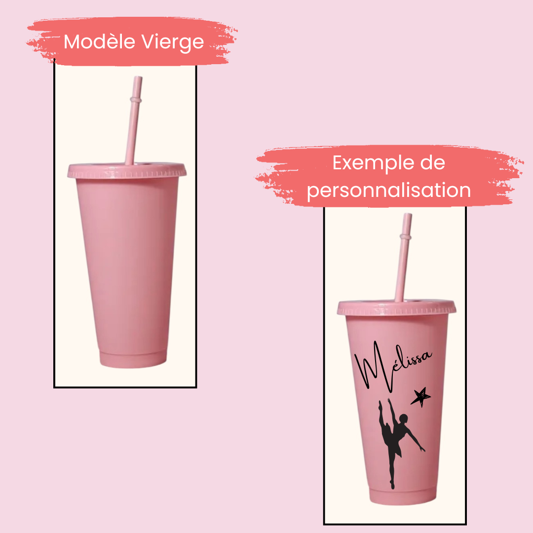 Gobelet paille rose 710ml